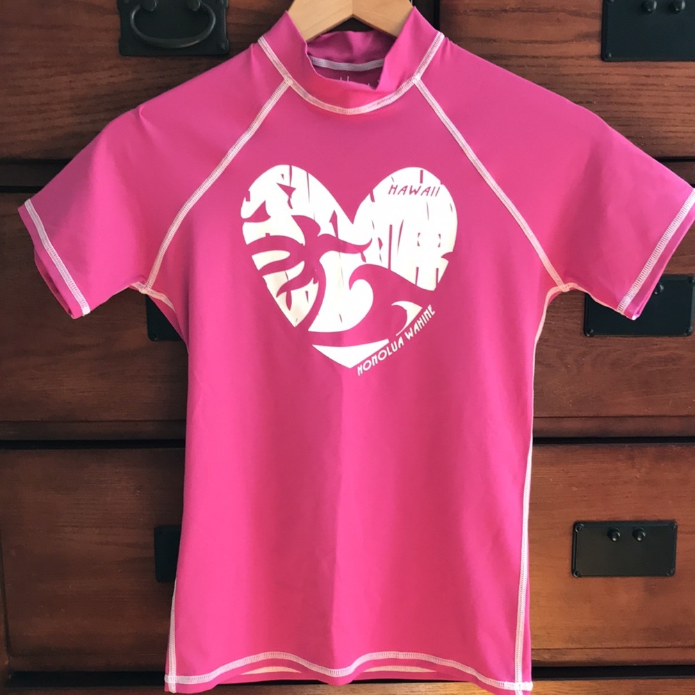 2/$15 Honolua Wahine Pink Rash Guard, Size Large, Hawaii Swim